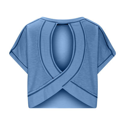 Women's Open Back Crop Top - Oversized Stretch Tee for Yoga & Street