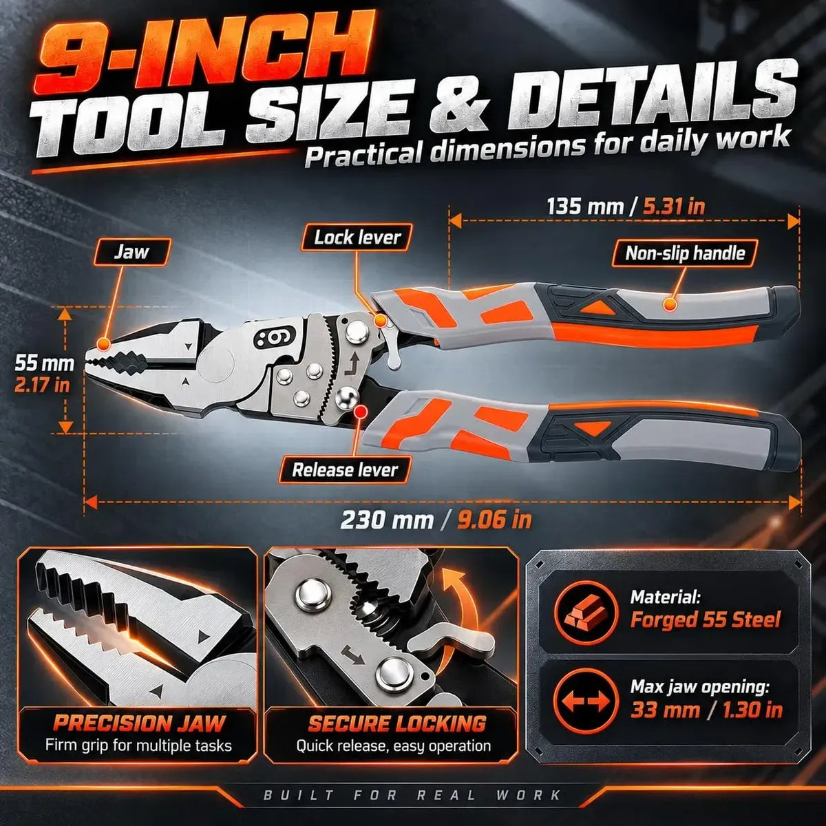9-Inch Self-Locking Ratchet Pliers – Heavy-Duty Wire Cutters