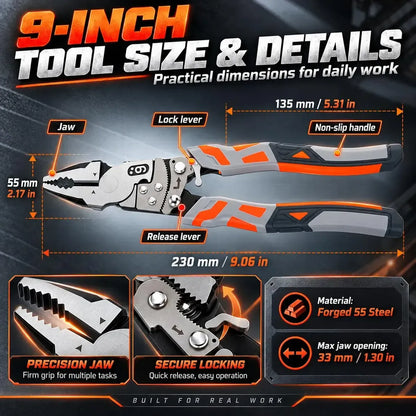 9-Inch Self-Locking Ratchet Pliers – Heavy-Duty Wire Cutters