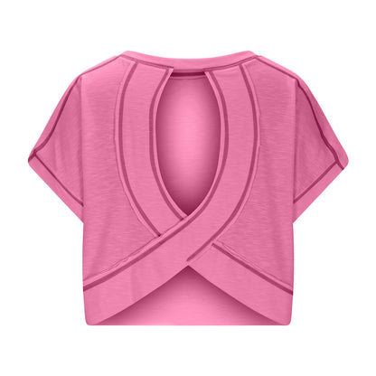 Women's Open Back Crop Top - Oversized Stretch Tee for Yoga & Street