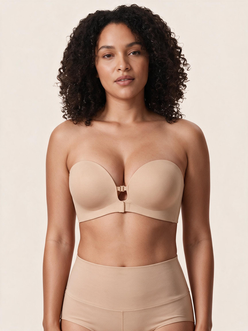 Strapless Front-Closure Push-Up Bra – Anti-Slip Grip, Seamless, A-C Cup