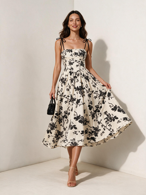 Floral Tie-Shoulder Cami Dress – Summer Sleeveless Sundress