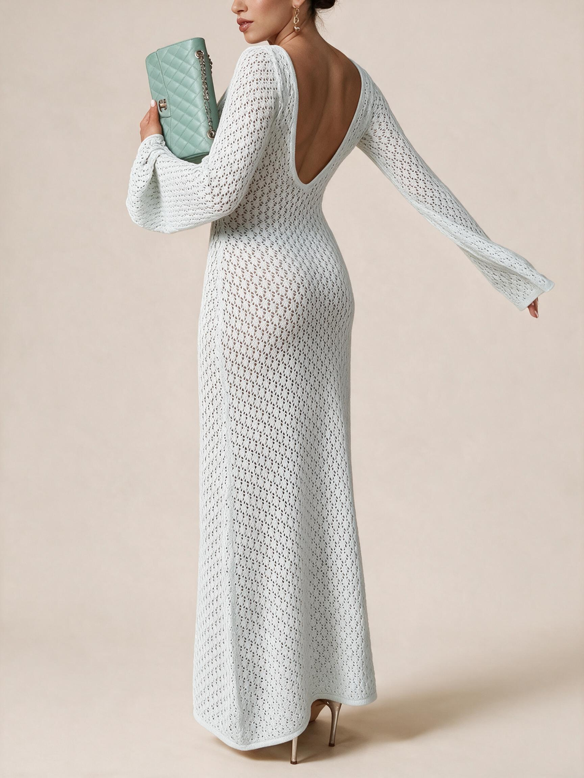 The Elodie Long-Sleeve Open-Back Maxi Cover-Up Dress