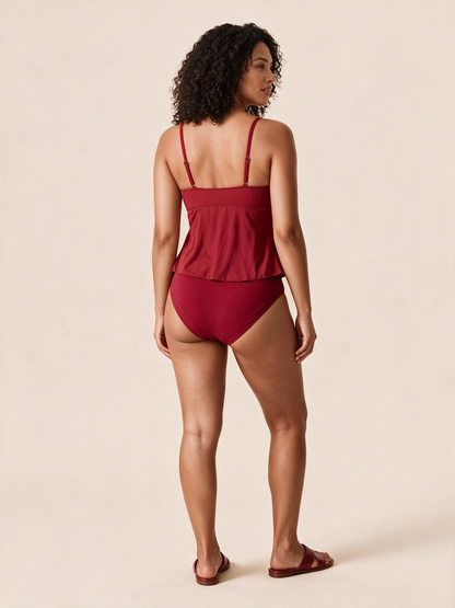 Women's Tummy Control Tankini Swimsuit Flowy Mesh Top High Waisted Bikini Set