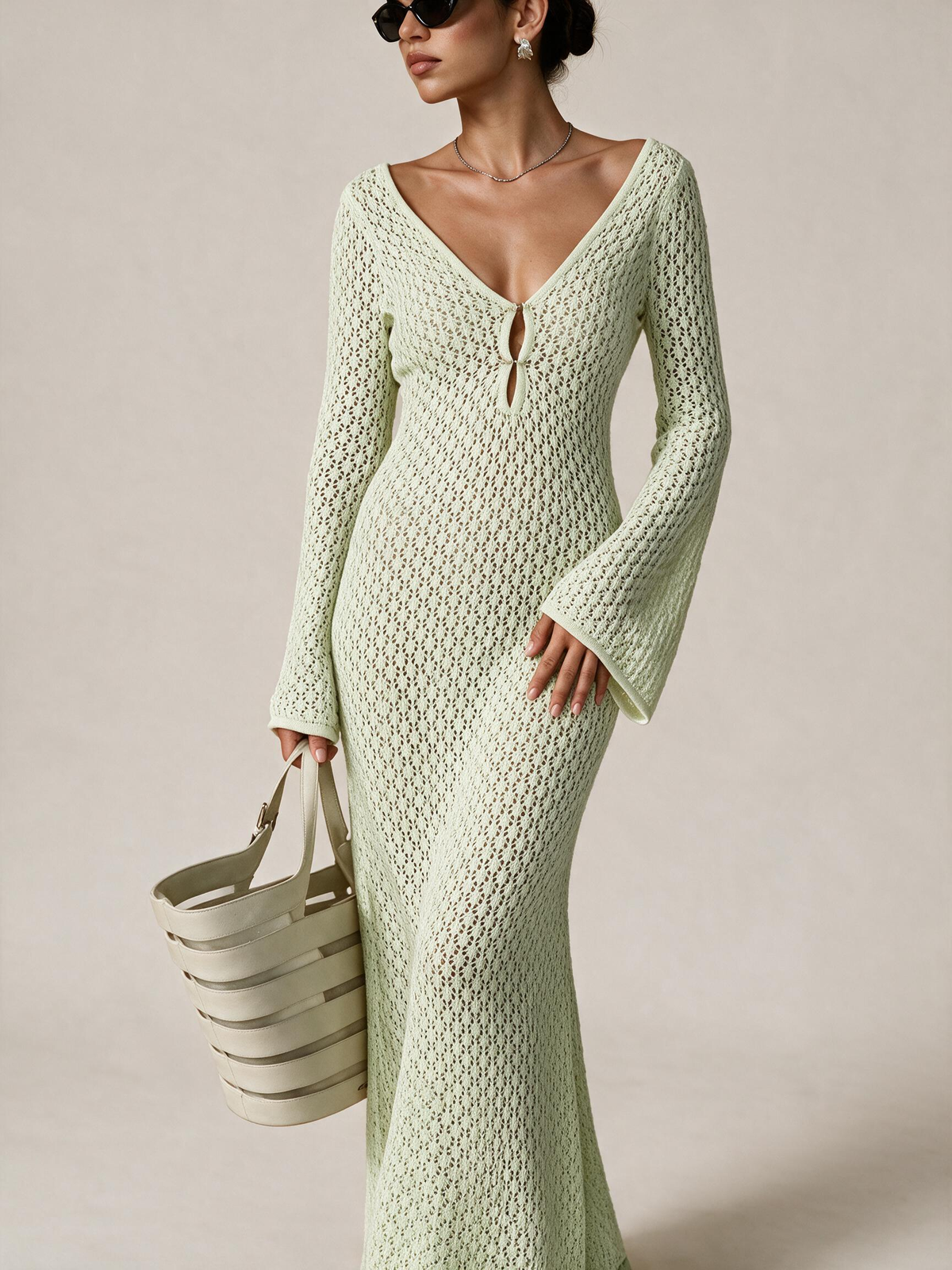 The Elodie Long-Sleeve Open-Back Maxi Cover-Up Dress