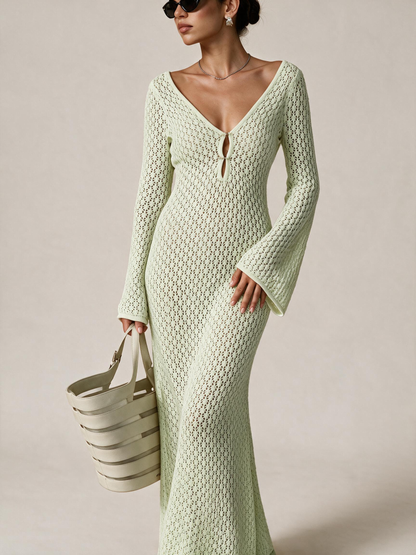 The Elodie Long-Sleeve Open-Back Maxi Cover-Up Dress