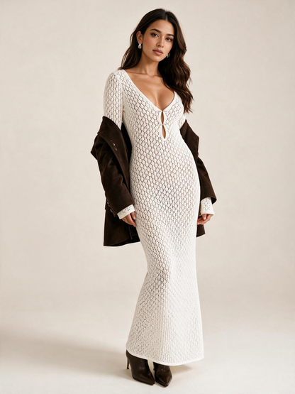 The Elodie Long-Sleeve Open-Back Maxi Cover-Up Dress