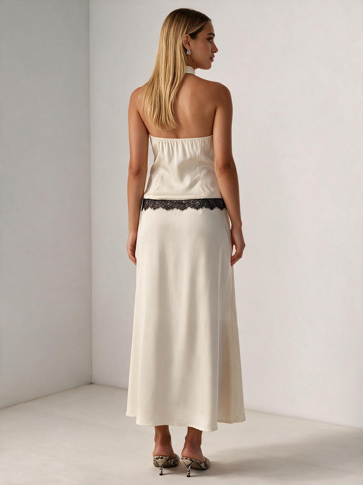 The Solene Lace-Trim Satin Top & Mermaid Skirt Set