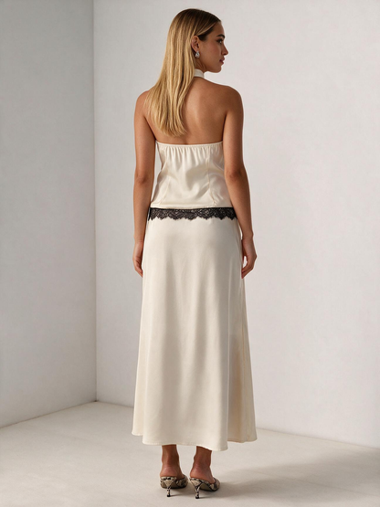 The Solene Lace-Trim Satin Top & Mermaid Skirt Set