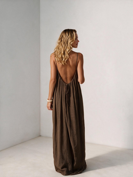 Women’s Solid Color Backless Cami Dress — Effortless Elegance, All-Day Comfort