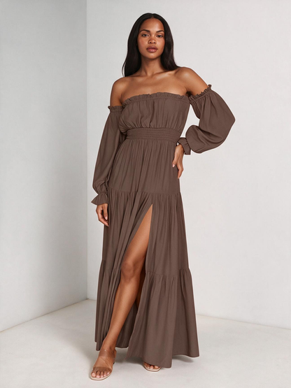 Boho Off Shoulder Split Maxi Dress