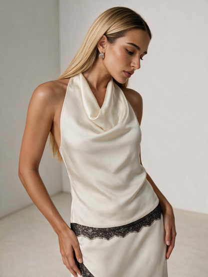 The Solene Lace-Trim Satin Top & Mermaid Skirt Set