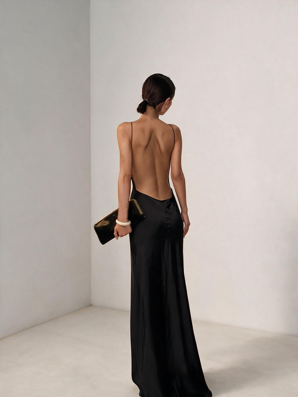The Elara Backless Satin Dress