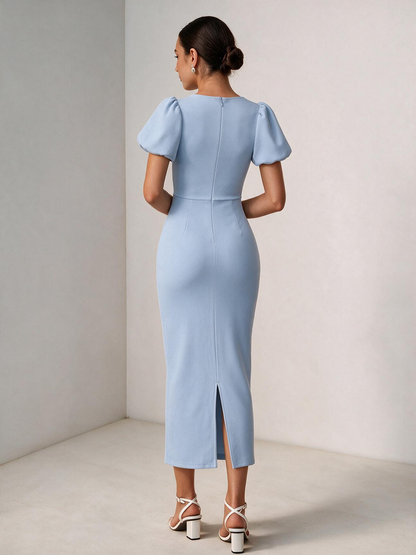 The Estelle Short-Sleeve Fitted Midi Dress
