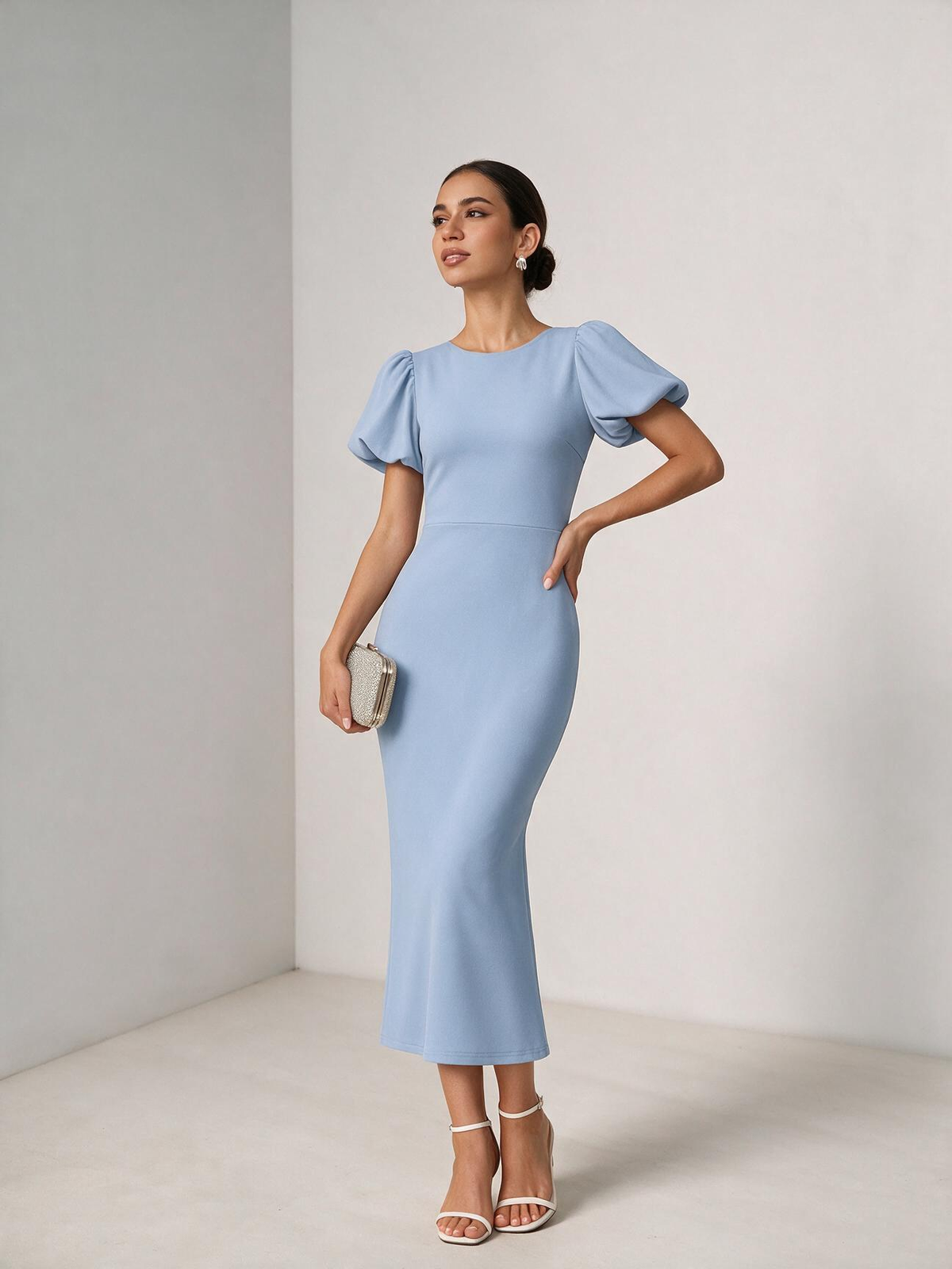 The Estelle Short-Sleeve Fitted Midi Dress