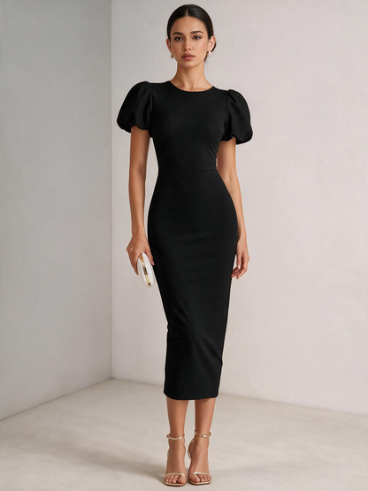The Estelle Short-Sleeve Fitted Midi Dress