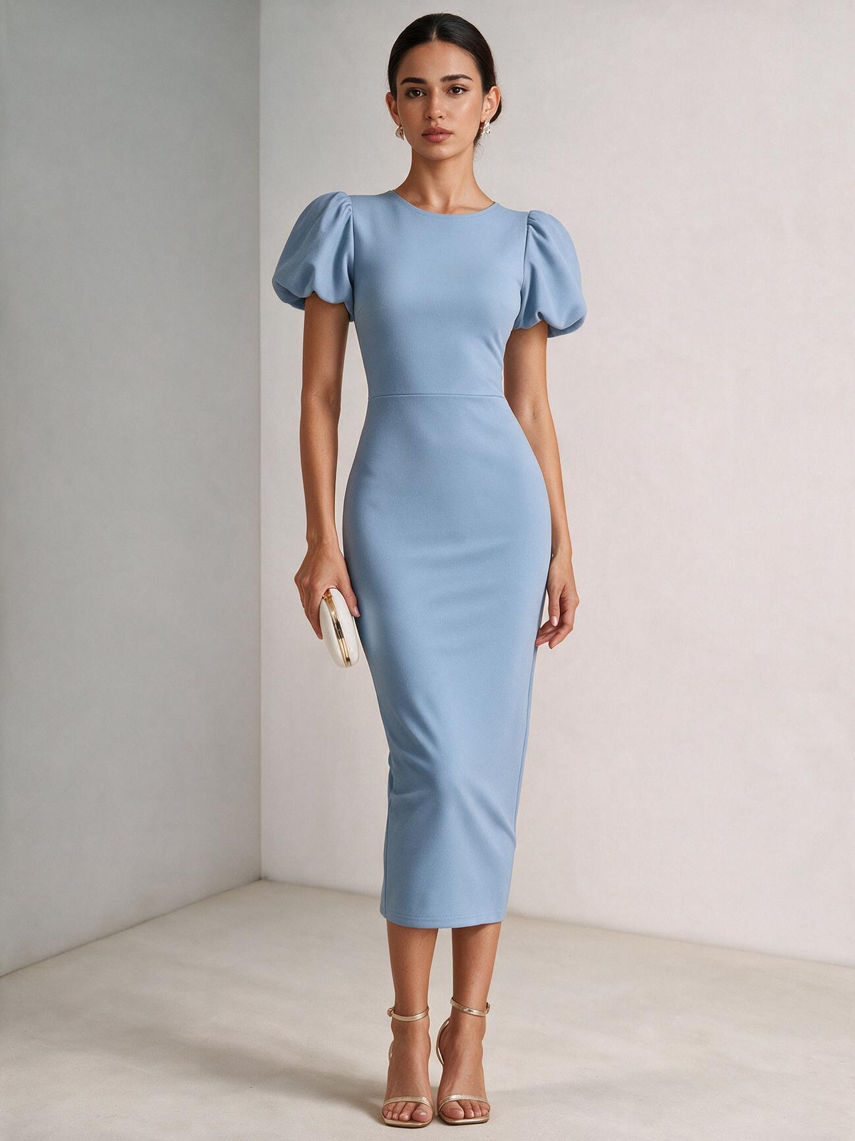 The Estelle Short-Sleeve Fitted Midi Dress