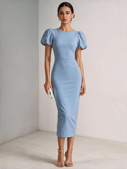 The Estelle Short-Sleeve Fitted Midi Dress