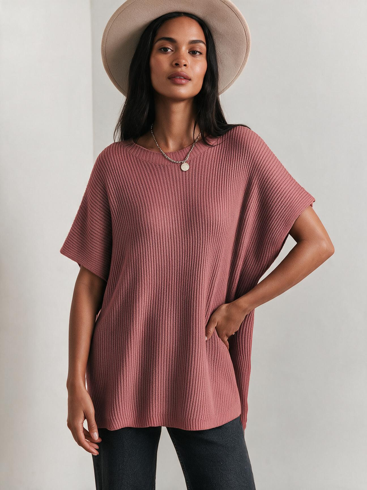 The Liora Crewneck Short-Sleeve Knit Tunic