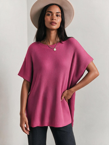 The Liora Crewneck Short-Sleeve Knit Tunic