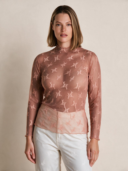 The Seraphine Lace Mesh Long Sleeve Top