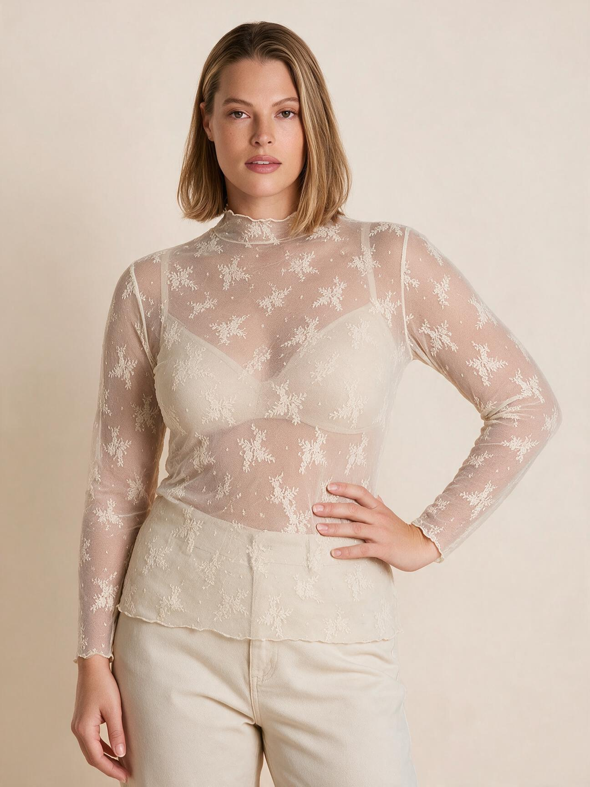 The Seraphine Lace Mesh Long Sleeve Top