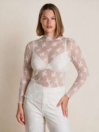 The Seraphine Lace Mesh Long Sleeve Top