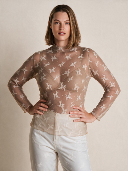 The Seraphine Lace Mesh Long Sleeve Top