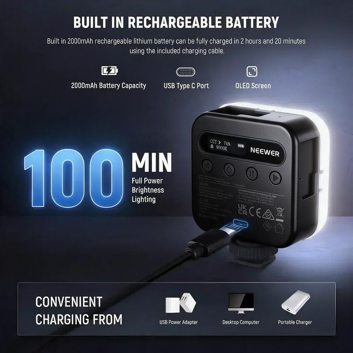 Magnetic RGB LED Camera Light – 18 Effects, CRI 96+
