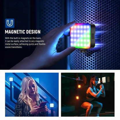 Magnetic RGB LED Camera Light – 18 Effects, CRI 96+