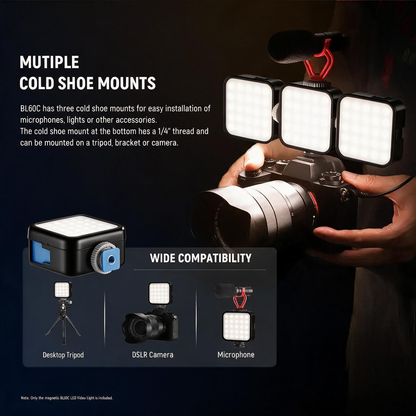 Magnetic RGB LED Camera Light – 18 Effects, CRI 96+