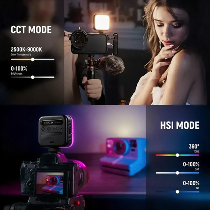 Magnetic RGB LED Camera Light – 18 Effects, CRI 96+