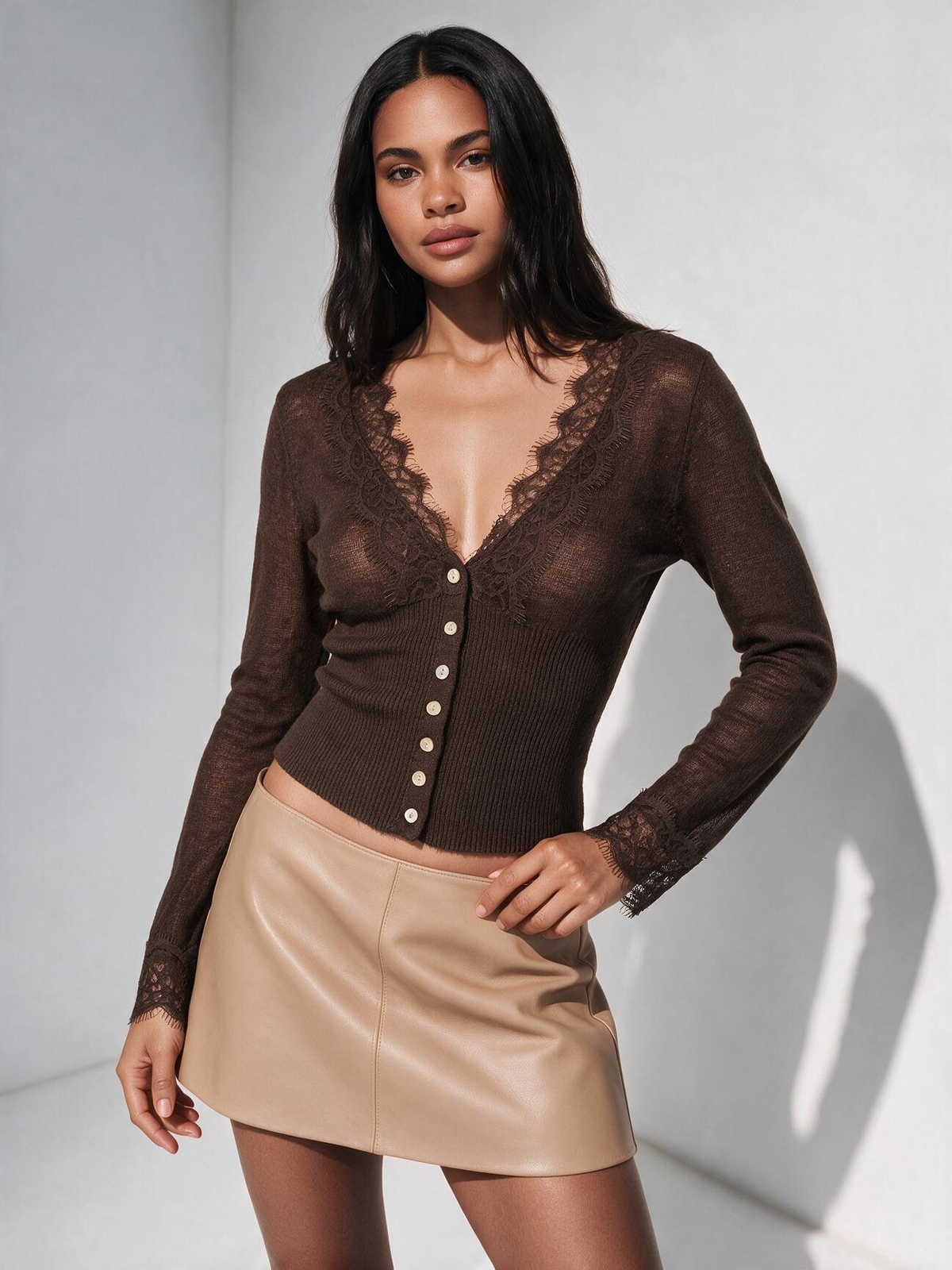 The Liora Lace-Trim V-Neck Knit Top