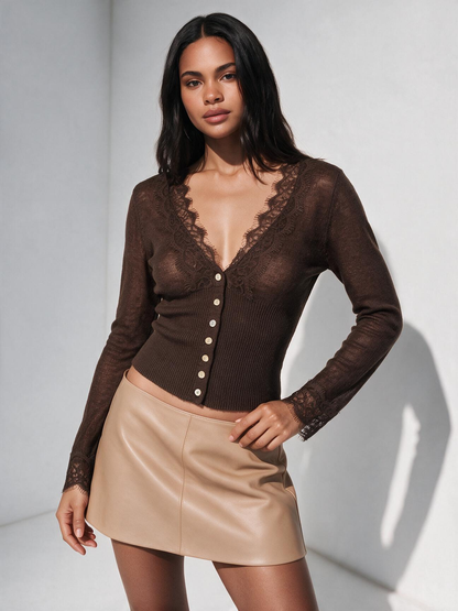 The Liora Lace-Trim V-Neck Knit Top