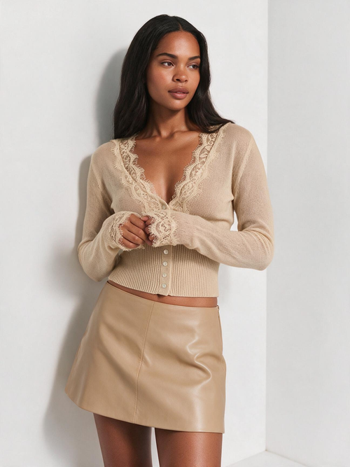 The Liora Lace-Trim V-Neck Knit Top