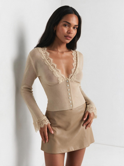 The Liora Lace-Trim V-Neck Knit Top