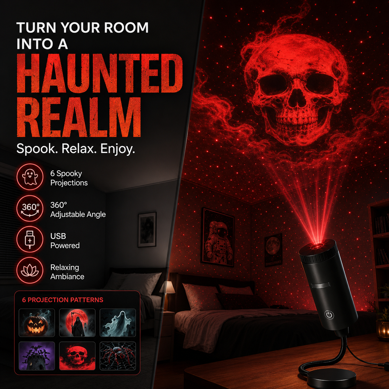 Plug-&-Play HD Christmas Projector – 6 or 10 Festive Scenes