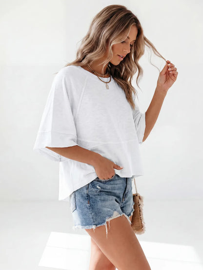Women's Summer Casual T-Shirts Loose Fit Crewneck 3/4 Sleeve Tops