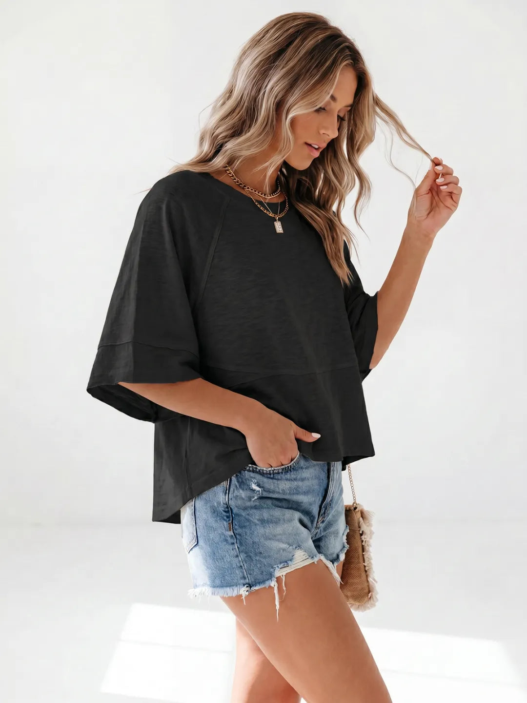 Women's Summer Casual T-Shirts Loose Fit Crewneck 3/4 Sleeve Tops