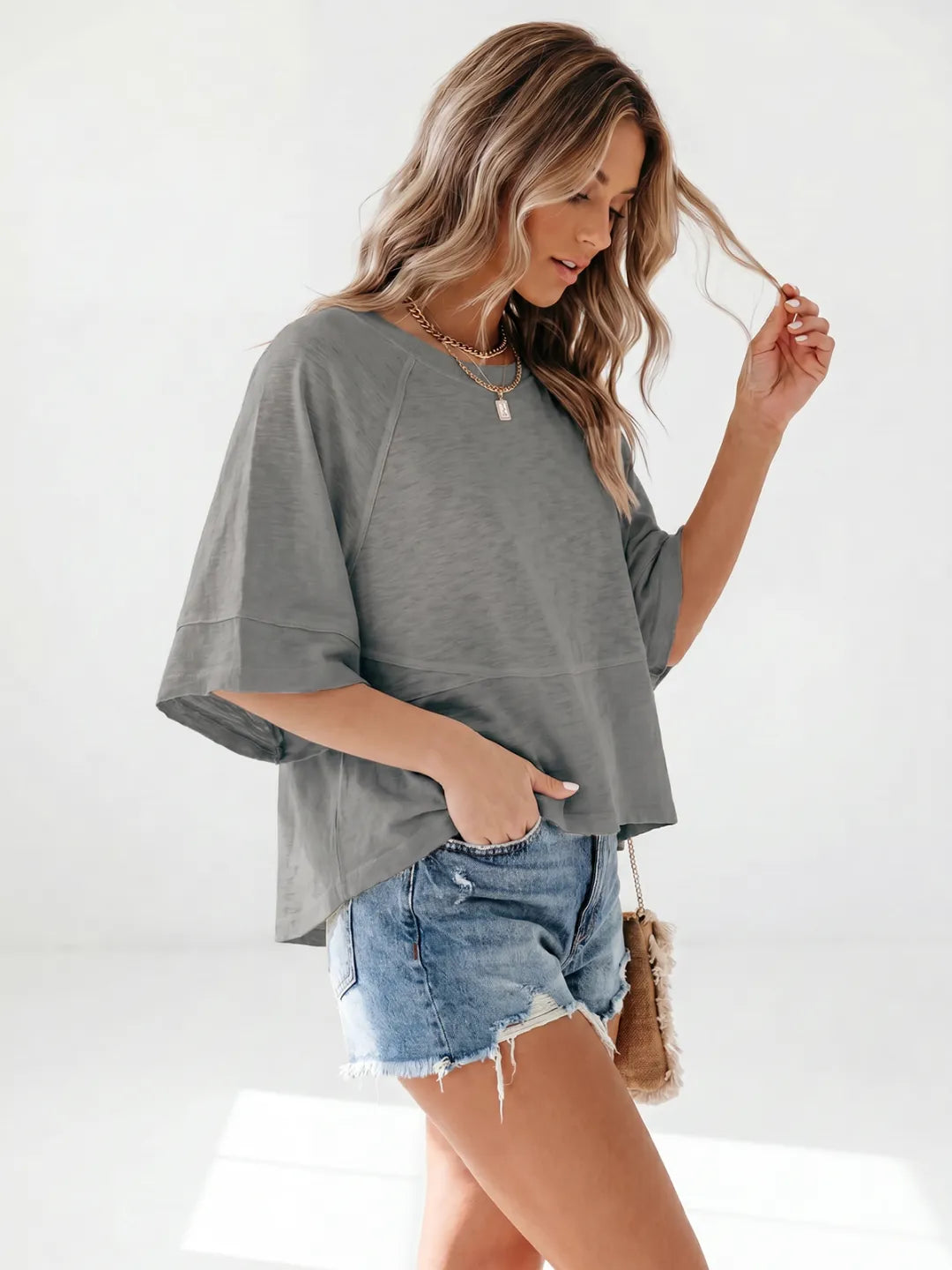 Women's Summer Casual T-Shirts Loose Fit Crewneck 3/4 Sleeve Tops