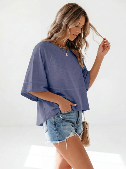 Women's Summer Casual T-Shirts Loose Fit Crewneck 3/4 Sleeve Tops