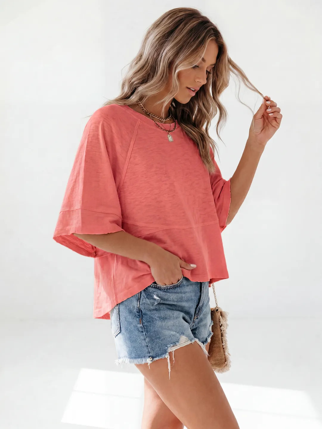 Women's Summer Casual T-Shirts Loose Fit Crewneck 3/4 Sleeve Tops