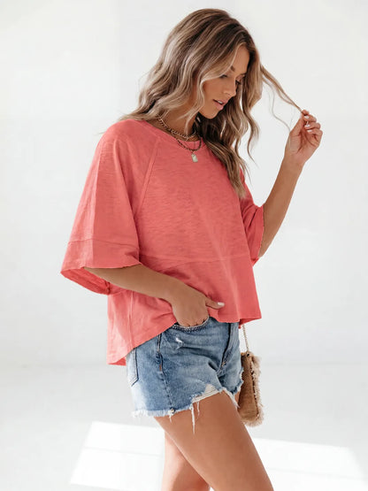 Women's Summer Casual T-Shirts Loose Fit Crewneck 3/4 Sleeve Tops