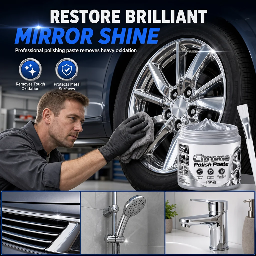 Metal Chrome Polish & Restorer Paste with Brush