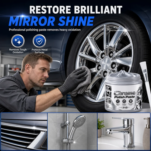 Metal Chrome Polish & Restorer Paste with Brush