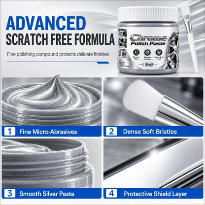 Metal Chrome Polish & Restorer Paste with Brush